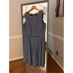 Talbots Navy Black striped knee length Cotton‎ Dress Size 14